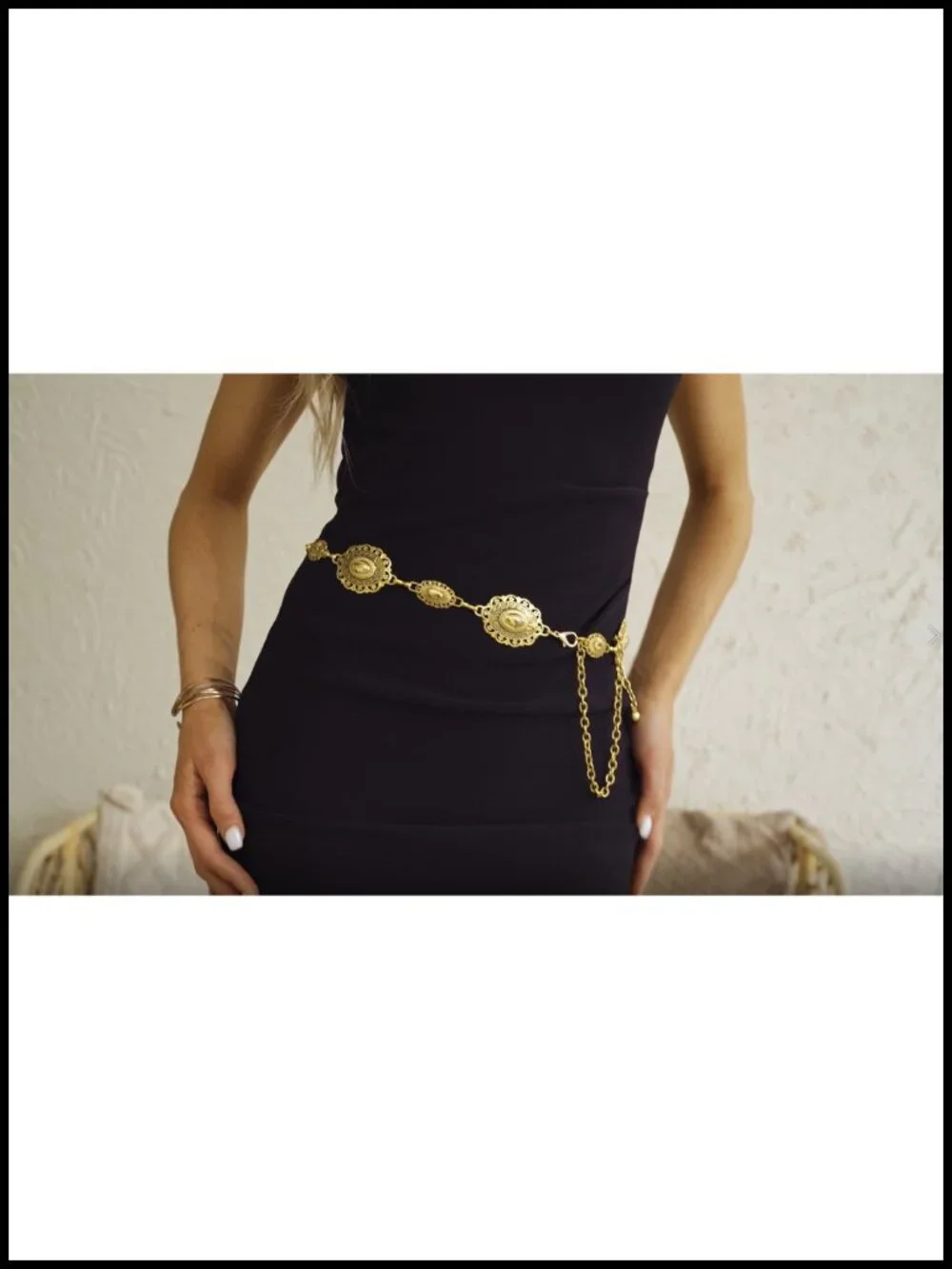 Vintage Gold Western Concho Chain Belt Cowgirl Waist Link for Jeans Dresses